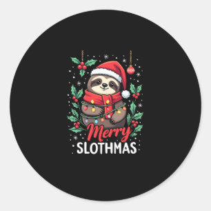 Funny Sloth Xmas Lights Merry Slothmas Sloth Chris Classic Round Sticker