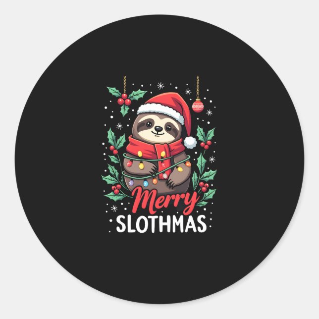 Funny Sloth Xmas Lights Merry Slothmas Sloth Chris Classic Round Sticker (Front)