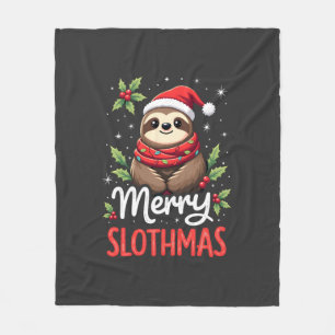 Funny Sloth Xmas Lights Merry Slothmas Sloth Chris Fleece Blanket