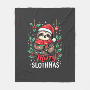Funny Sloth Xmas Lights Merry Slothmas Sloth Chris Fleece Blanket