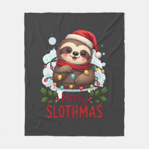 Funny Sloth Xmas Lights Merry Slothmas Sloth Chris Fleece Blanket