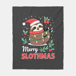 Funny Sloth Xmas Lights Merry Slothmas Sloth Chris Fleece Blanket