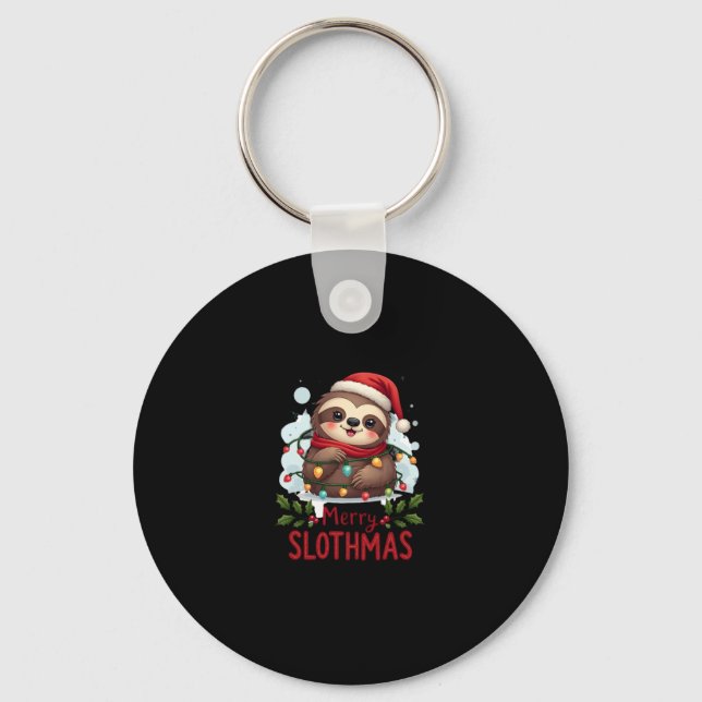 Funny Sloth Xmas Lights Merry Slothmas Sloth Chris Key Ring (Front)
