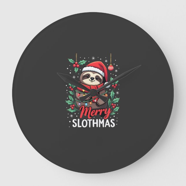 Funny Sloth Xmas Lights Merry Slothmas Sloth Chris Large Clock (Front)