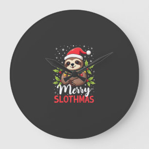 Funny Sloth Xmas Lights Merry Slothmas Sloth Chris Large Clock