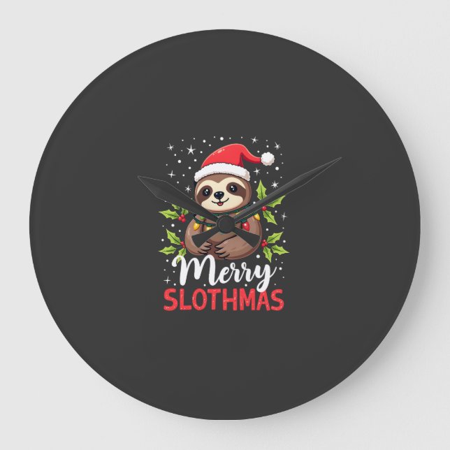 Funny Sloth Xmas Lights Merry Slothmas Sloth Chris Large Clock (Front)
