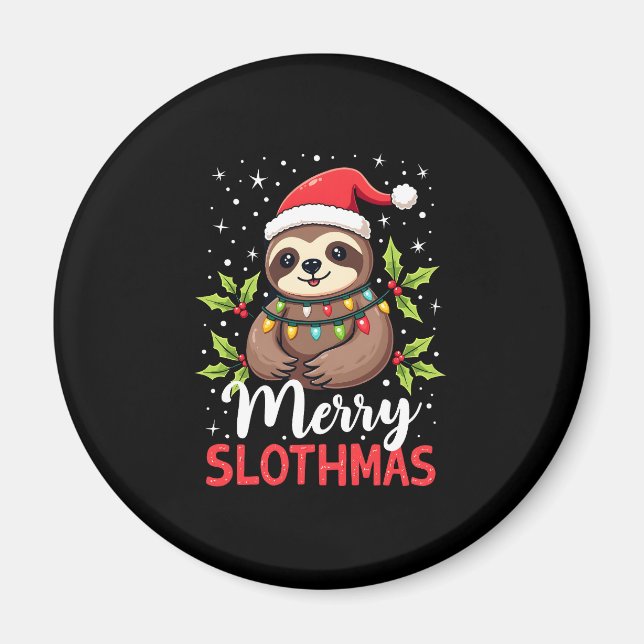Funny Sloth Xmas Lights Merry Slothmas Sloth Chris Magnet (Front)