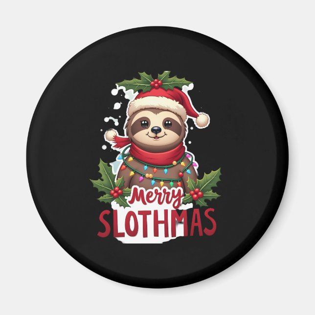 Funny Sloth Xmas Lights Merry Slothmas Sloth Chris Magnet (Front)