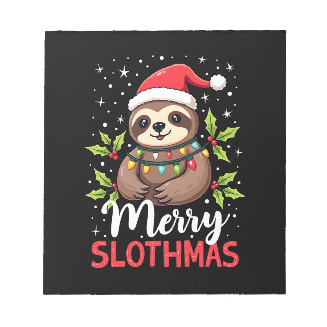 Funny Sloth Xmas Lights Merry Slothmas Sloth Chris Notepad (Front)