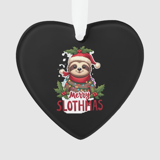Funny Sloth Xmas Lights Merry Slothmas Sloth Chris Ornament (Front)