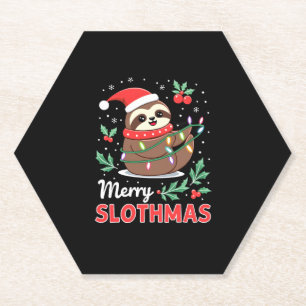 Funny Sloth Xmas Lights Merry Slothmas Sloth Chris Paper Coaster