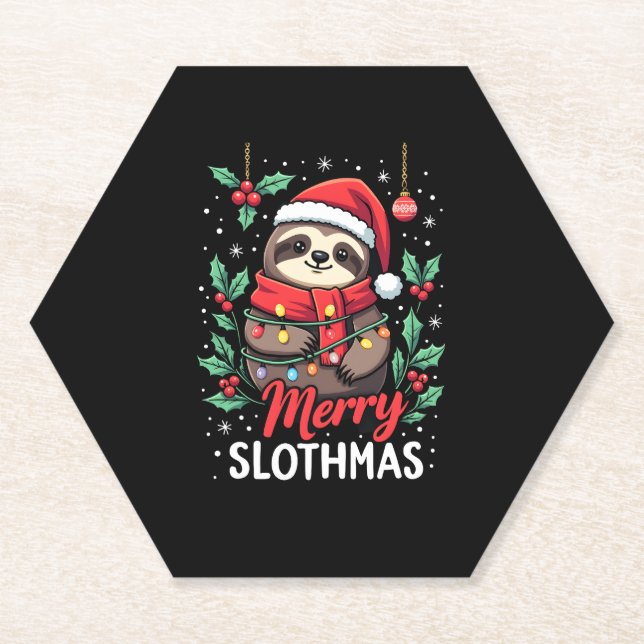 Funny Sloth Xmas Lights Merry Slothmas Sloth Chris Paper Coaster (Front)