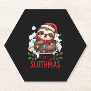 Funny Sloth Xmas Lights Merry Slothmas Sloth Chris Paper Coaster
