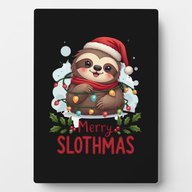 Funny Sloth Xmas Lights Merry Slothmas Sloth Chris Plaque (Front)
