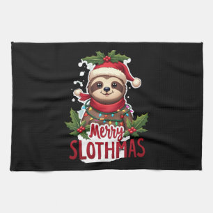 Funny Sloth Xmas Lights Merry Slothmas Sloth Chris Tea Towel