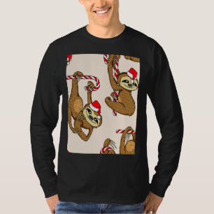 Funny Sloths In A Santas Hat On A Lollipop T-Shirt