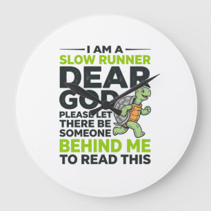 Funny Slow Runner Turtle Quote Vintage Engraving D Large Clock