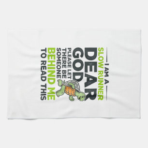 Funny Slow Runner Turtle Quote Vintage Engraving D Tea Towel