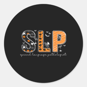 Funny SLP Halloween Costume Pumpkin Fall Skeleton Classic Round Sticker