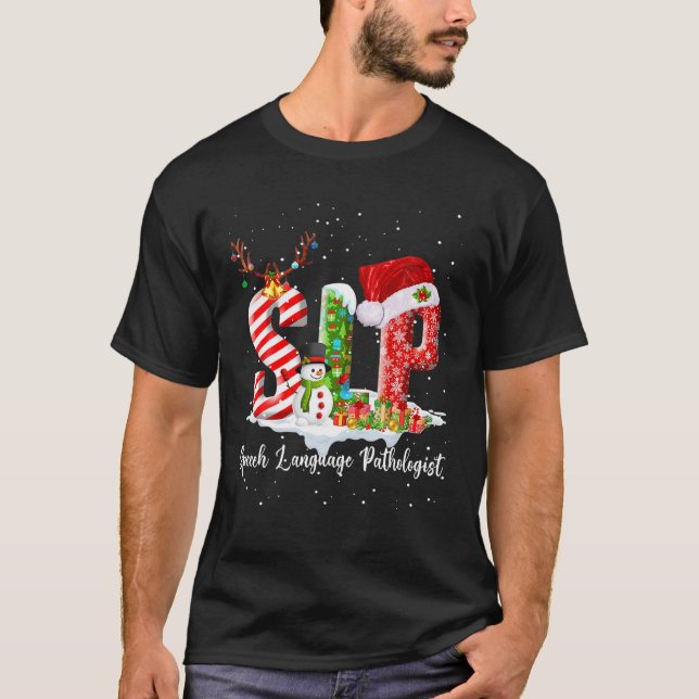Funny SLP Speech Language Pathologist Santa Christ T-Shirt (Front)
