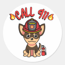 Funny small dog is a firefighter 