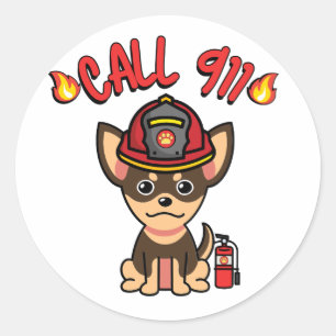 Funny small dog is a firefighter  classic round sticker
