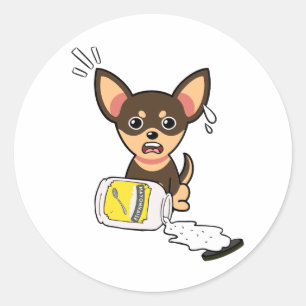 Funny small dog spilled mayonnaise classic round sticker