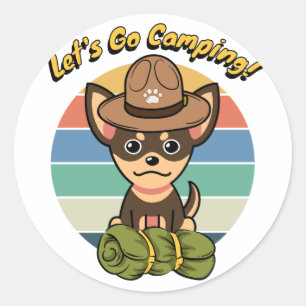 Funny small dog wants to go camping classic round sticker