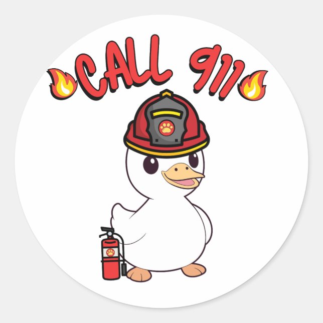 Funny small duck is a firefighter  classic round sticker (Front)