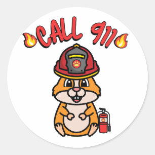 Funny small hamster is a firefighter classic round sticker