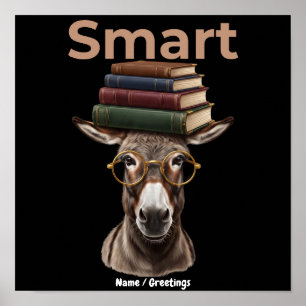 Funny Smart Donkey Bookworm Retro Glasses Graphic Poster