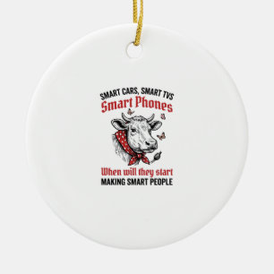 Funny Smart People Cow Vintage Engraving T-Shirt D Ceramic Ornament