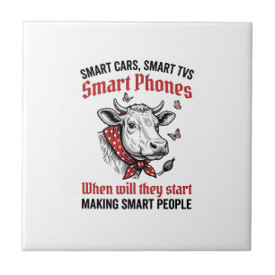 Funny Smart People Cow Vintage Engraving T-Shirt D Ceramic Tile