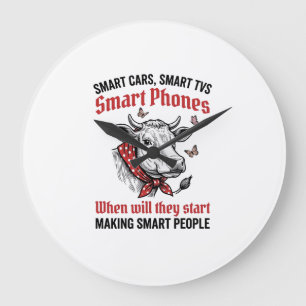 Funny Smart People Cow Vintage Engraving T-Shirt D Large Clock