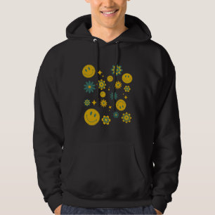 funny smile face and groovy flowers hoodie