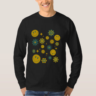 funny smile face and groovy flowers T-Shirt