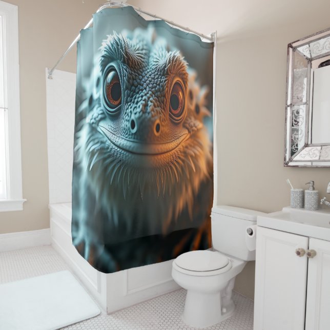 Funny smiling bearded dragon shower curtain (In Situ)