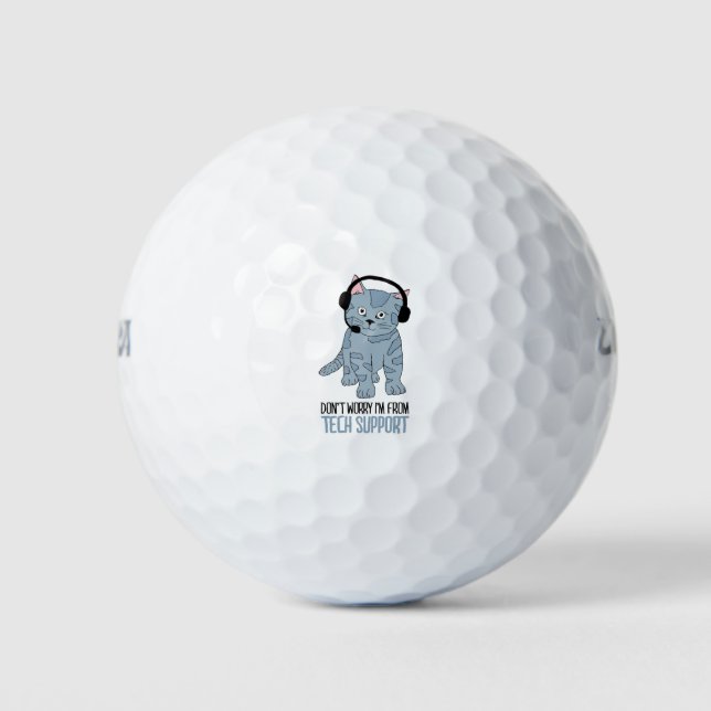Funny Smiling Cat Tech Support Epic SarcasticQuote Golf Balls (Front)