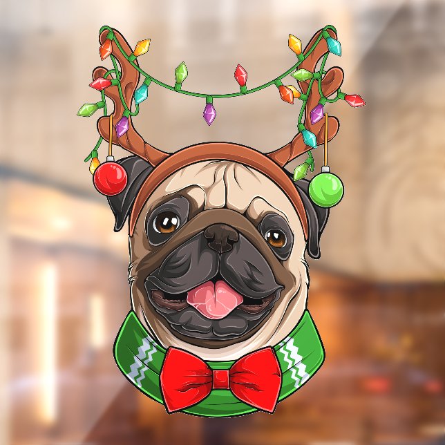 Funny Smiling Christmas Reindeer Pug Wearing Light (Sheet 2)