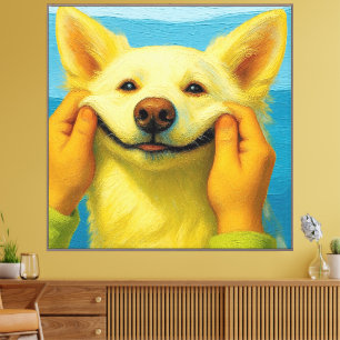 Funny Smiling Dog Portrait Canvas Art
