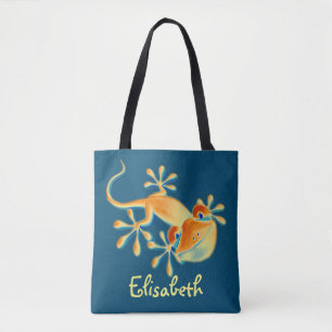 Funny Smiling Gecko + your background & ideas Tote Bag