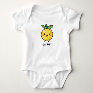 Funny smiling lemon in Kawaii cartoon style Baby Bodysuit