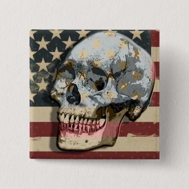 Funny Smiling Skull American Flag Theme 15 Cm Square Badge (Front)