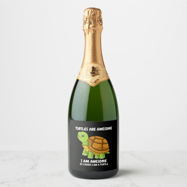funny smiling turtle sparkling wine label (Front)