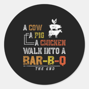 Funny Smoked Meat Pork Grilling Gift Pig Cow Barbe Classic Round Sticker