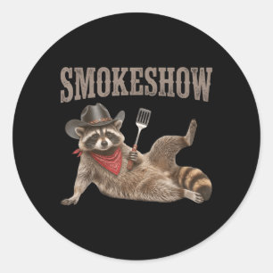 Funny Smokeshow Racoon Cowboy Hat Bbq Grill Classic Round Sticker