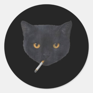 Funny Smoking Black Cat Face Meme Classic Round Sticker