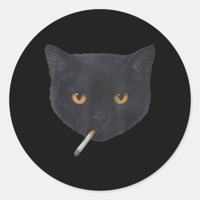 Funny Smoking Black Cat Face Meme Classic Round Sticker (Front)