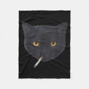 Funny Smoking Black Cat Face Meme Fleece Blanket