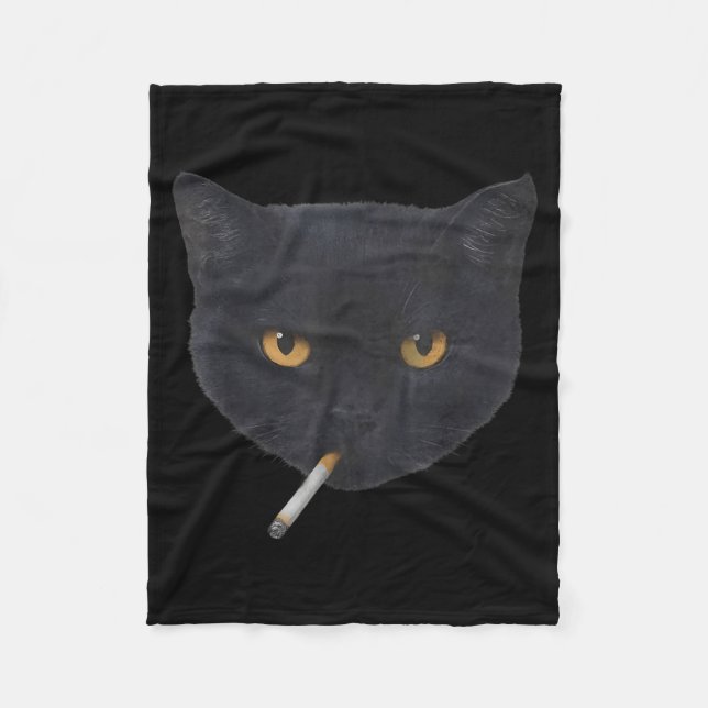 Funny Smoking Black Cat Face Meme Fleece Blanket (Front)